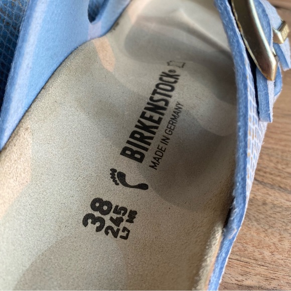 NWOT Birkenstock Arizona dusty blue flat shiny python sandals, size 38 - Picture 12 of 14
